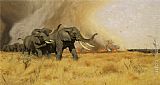 Elephants Moving Before a Veldt Fire by Wilhelm Kuhnert